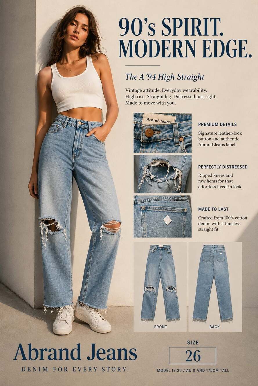 Abrand Jeans A '94 High Straight Ripped Jeans Size 26